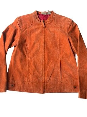 Ruff Hewn vintage orange genuine suede leather cafe racer jacket